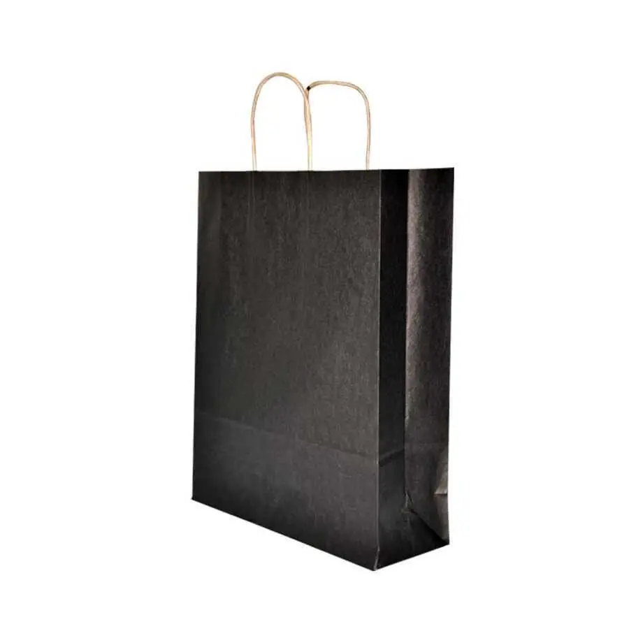 Burgu Saplı Siyah Kağıt Çanta 32x12x41 cm - 25 Adet